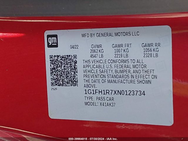 1G1FH1R7XN0123734 Chevrolet Camaro Rwd  2ss