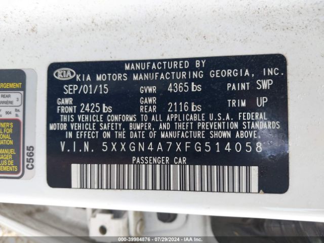 5XXGN4A7XFG514058 KIA OPTIMA EX