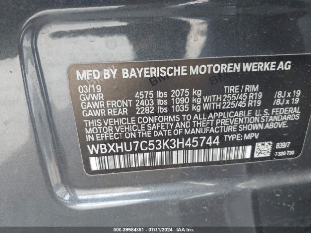 WBXHU7C53K3H45744 BMW X1 Sdrive28i