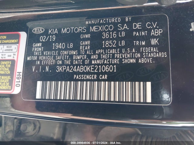 KIA RIO LX 2019 3KPA24AB0KE210601 Image 9