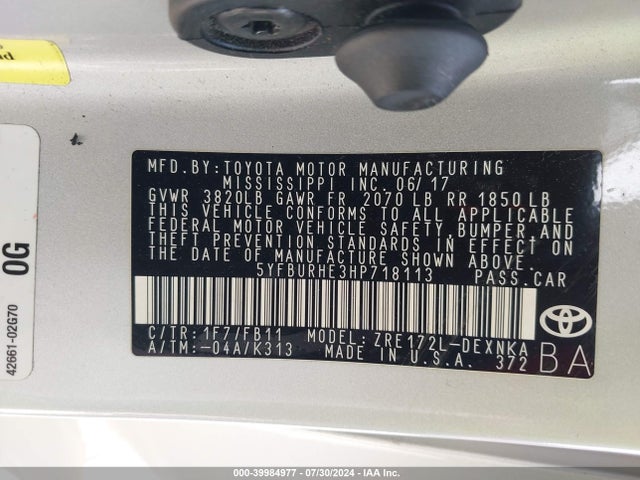 Toyota COROLLA LE 2017 5YFBURHE3HP718113 Image 9