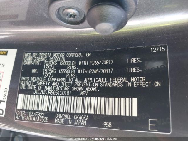 JTEZU5JR5G5120181 Toyota 4RUNNER SR5