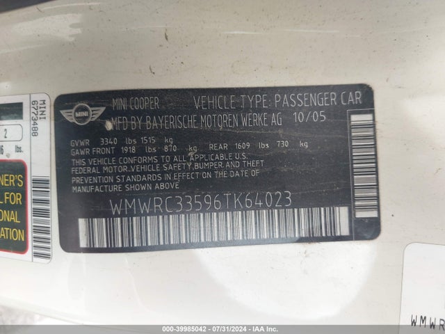 2006 MINI COOPER WMWRC33596TK64023 Photo 8