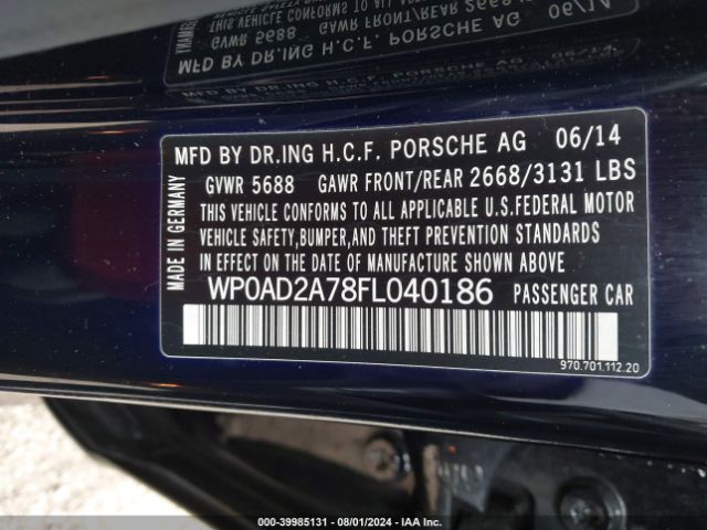 WP0AD2A78FL040186 Porsche Panamera E-hybrid S