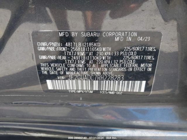 JF2GUADC7RH228283 Subaru Crosstrek Premium