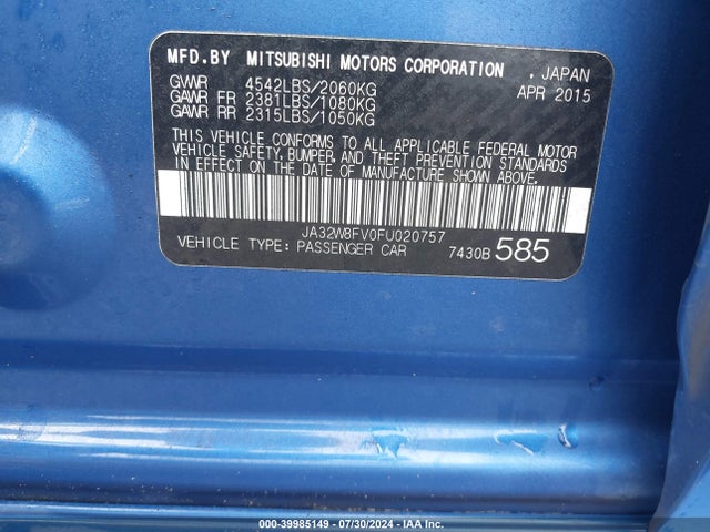 2015 MITSUBISHI LANCER EVOLUTION JA32W8FV0FU020757 Photo 8