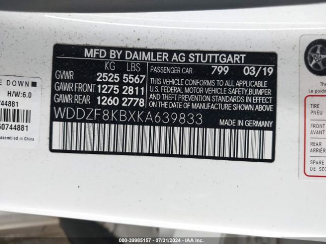 WDDZF8KBXKA639833 Mercedes-Benz Amg E 63 S 4matic