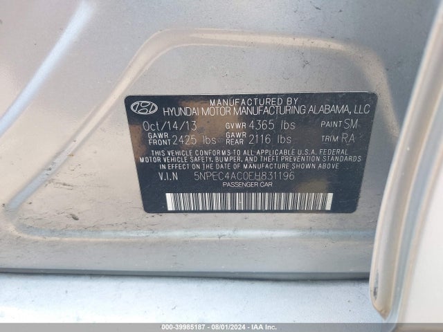 Hyundai SONATA SE 2014 5NPEC4AC0EH831196 Image 9