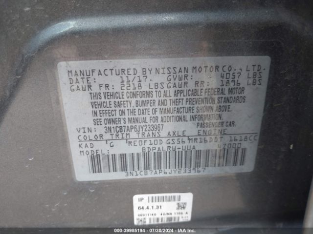 3N1CB7AP6JY233967 Nissan Sentra Sr Turbo