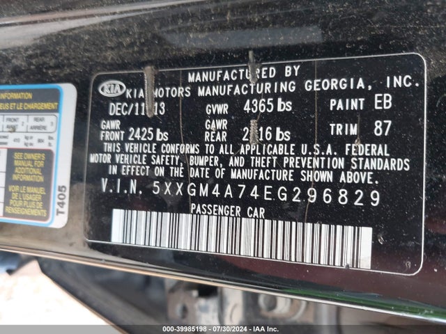 KIA Optima Lx 2014 5XXGM4A74EG296829 Image 9