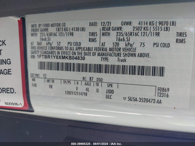 Ford Transit-250 2021 1FTBR1Y8XMKB04830 Image 9