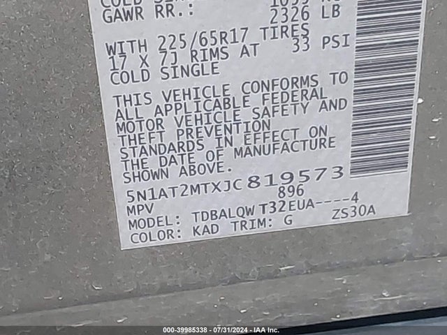 Nissan ROGUE SV 2018 5N1AT2MTXJC819573 Image 9