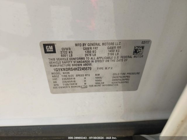 1GYKNDRS4HZ245679 Cadillac XT5 LUXURY