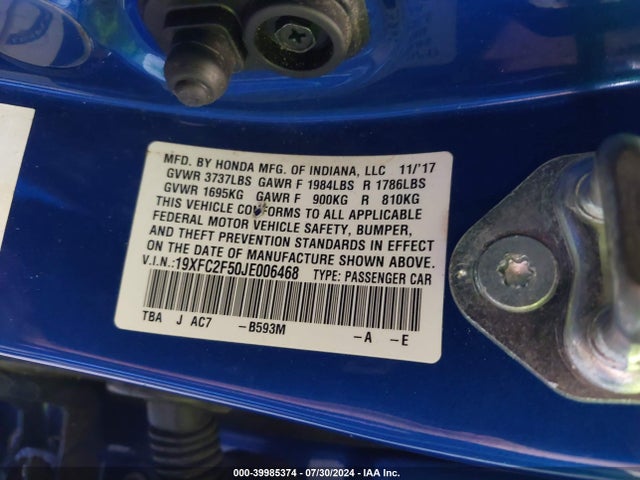 Honda Civic Lx 2018 19XFC2F50JE006468 Image 9