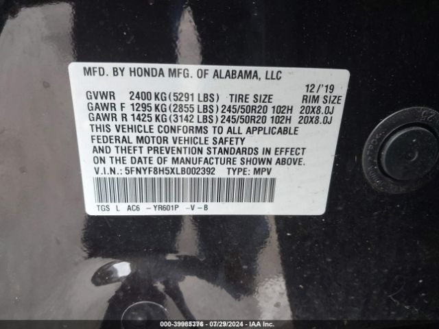 5FNYF8H5XLB002392 Honda Passport Awd Ex-l