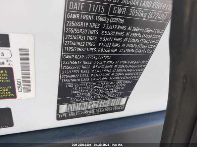 SALGS2KF4GA264311 Land Rover Range Rover 3.0l V6 Turbocharged Diesel Hse Td6