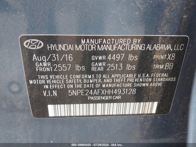 Hyundai Sonata 2017 5NPE24AFXHH493128 Image 9
