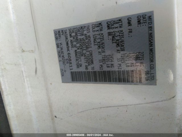 5N1DR2MN9HC608811 Nissan Pathfinder S