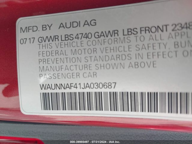 WAUNNAF41JA030687 Audi A4 2.0t Premium/2.0t Tech Premium