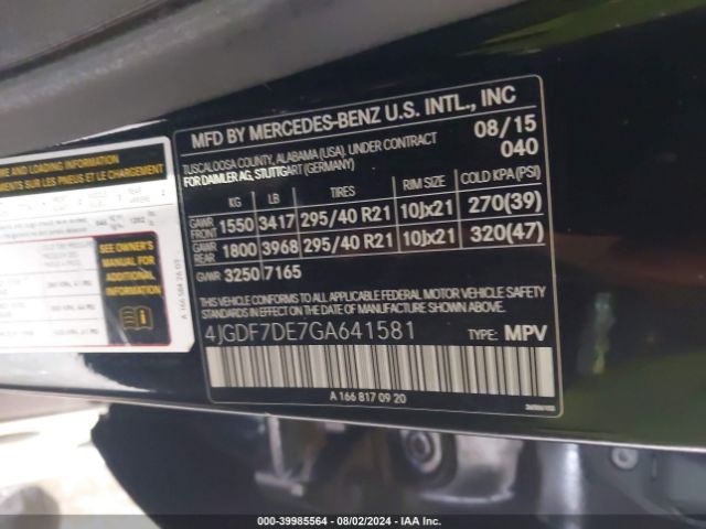 4JGDF7DE7GA641581 Mercedes-Benz Gl 550 4matic