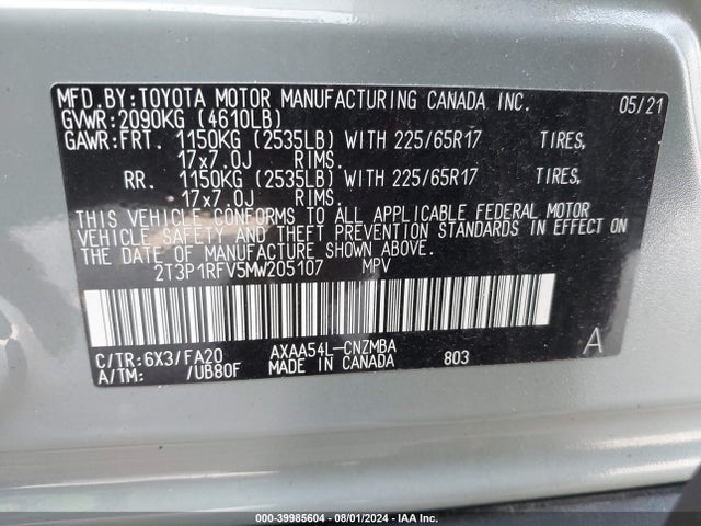 Toyota Rav4 Xle 2021 2T3P1RFV5MW205107 Image 9