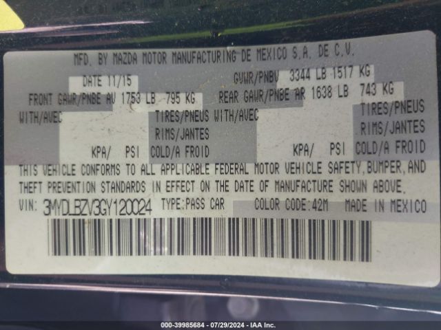 3MYDLBZV3GY120024 Scion IA