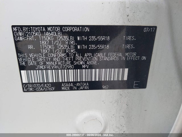 Toyota Rav4 Limited 2017 JTMDFREV9HJ172980 Image 9