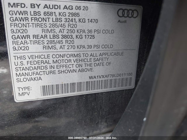 WA1VXAF79LD011100 Audi Q7 Prestige 55 Tfsi Quattro Tiptronic