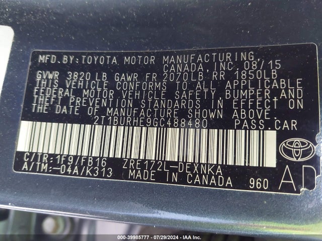 Toyota COROLLA LE 2016 2T1BURHE9GC488480 Image 9