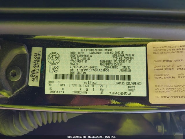 Ford F-150 Xlt 2016 1FTFW1EF7GFA01956 Image 9