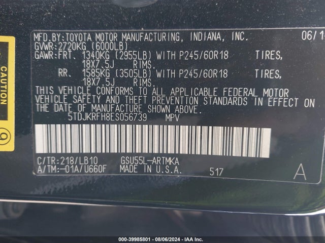 Toyota Highlander Xle V6 2014 5TDJKRFH8ES056739 Image 9