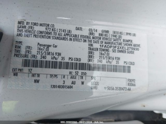 1FADP3F2XEL275930 Ford FOCUS SE