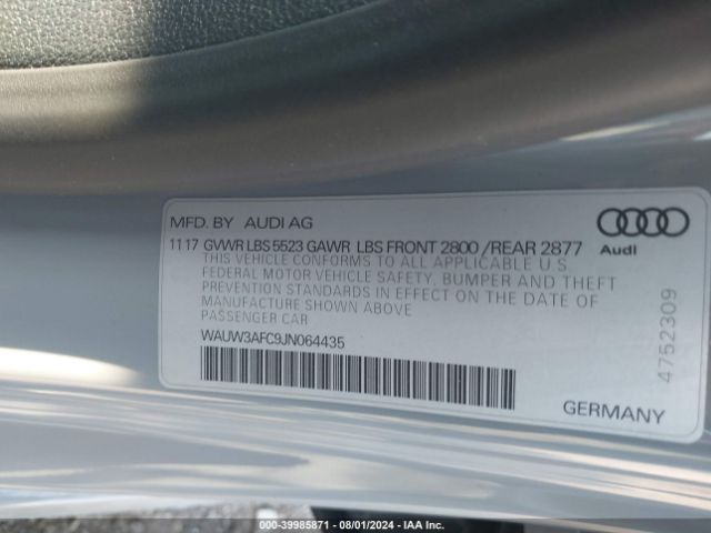WAUW3AFC9JN064435 Audi A7 3.0t Premium Plus