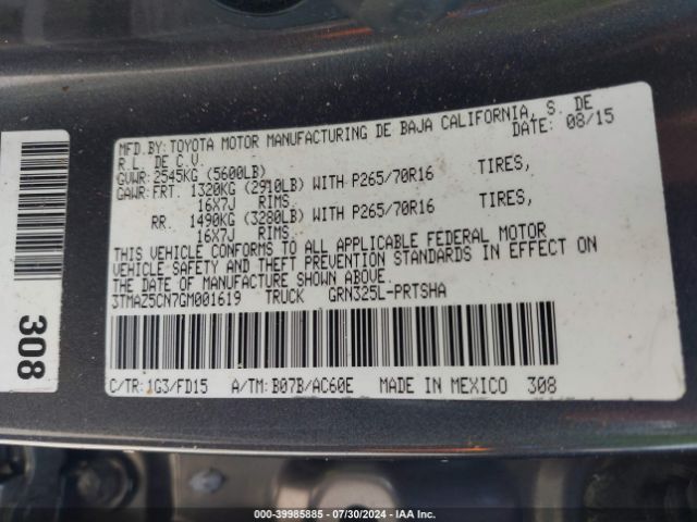 3TMAZ5CN7GM001619 Toyota Tacoma Trd Off Road
