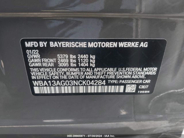 WBA13AG03NCK04284 BMW 530e
