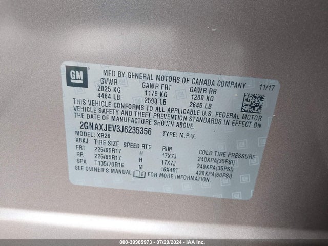 Chevrolet EQUINOX LT 2018 2GNAXJEV3J6235356 Image 9
