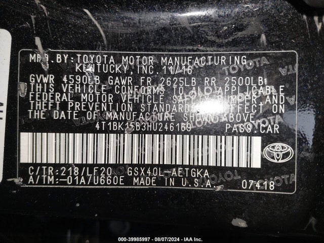 Toyota Avalon Xle Premium 2017 4T1BK1EB3HU246169 Image 9
