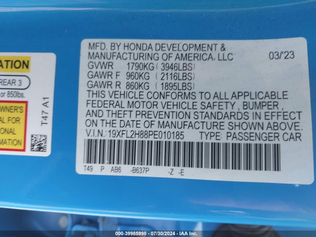 Honda Civic Sport 2023 19XFL2H88PE010185 Image 9