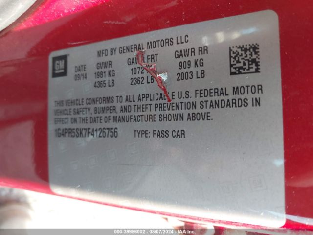 1G4PR5SK7F4126756 Buick Verano Convenience Group