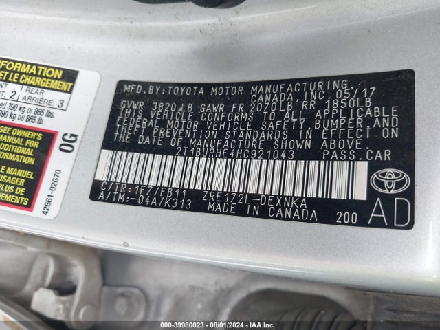 Toyota COROLLA LE 2017 2T1BURHE4HC921043 Image 9
