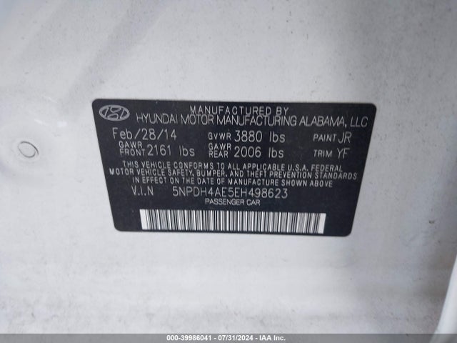 Hyundai ELANTRA SE 2014 5NPDH4AE5EH498623 Image 9