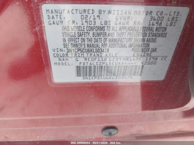 3N1CP5CU6KL503478 Nissan KICKS SV