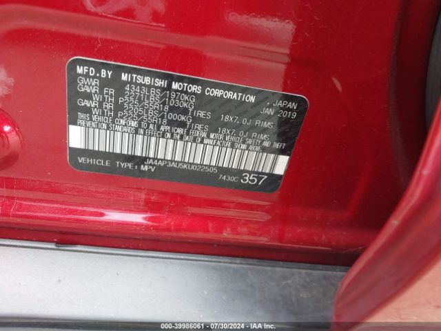 JA4AP3AU5KU022505 Mitsubishi Outlander Sport 2.0 Le