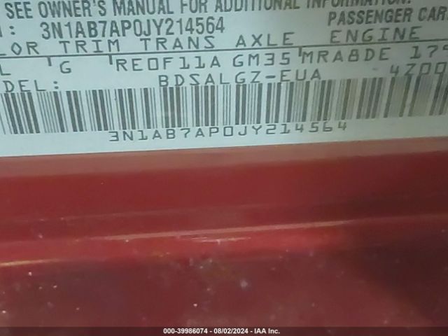 3N1AB7AP0JY214564 Nissan SENTRA SL