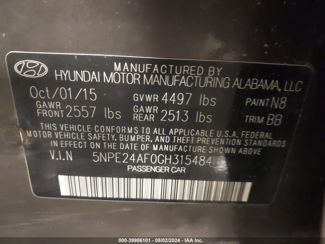 Hyundai SONATA SE 2016 5NPE24AF0GH315484 Image 9