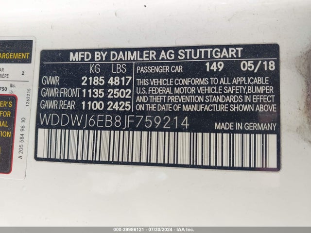 WDDWJ6EB8JF759214 Mercedes-Benz Amg C 43 4matic