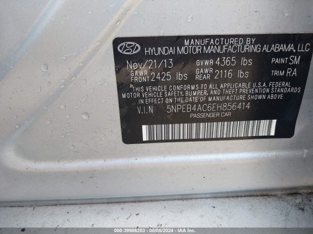 Hyundai SONATA GLS 2014 5NPEB4AC6EH856414 Image 9