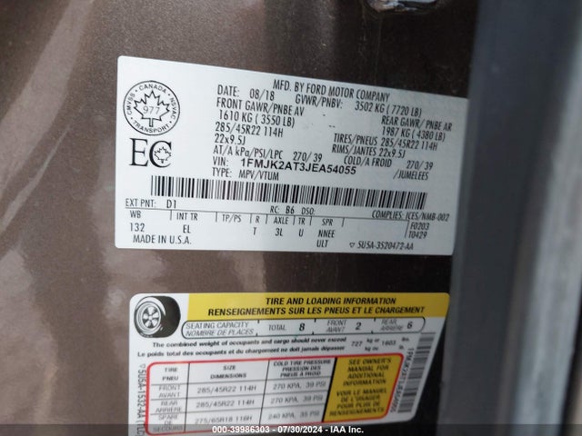 1FMJK2AT3JEA54055 Ford Expedition Max Limited