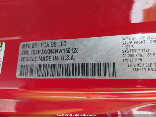 1C4HJXKN4NW160128 Jeep Wrangler Unlimited Sport Rhd 4x4