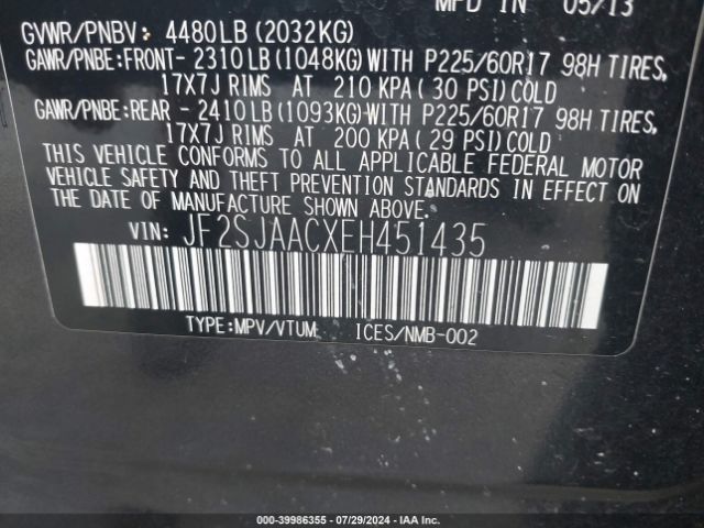 JF2SJAACXEH451435 Subaru Forester 2.5i